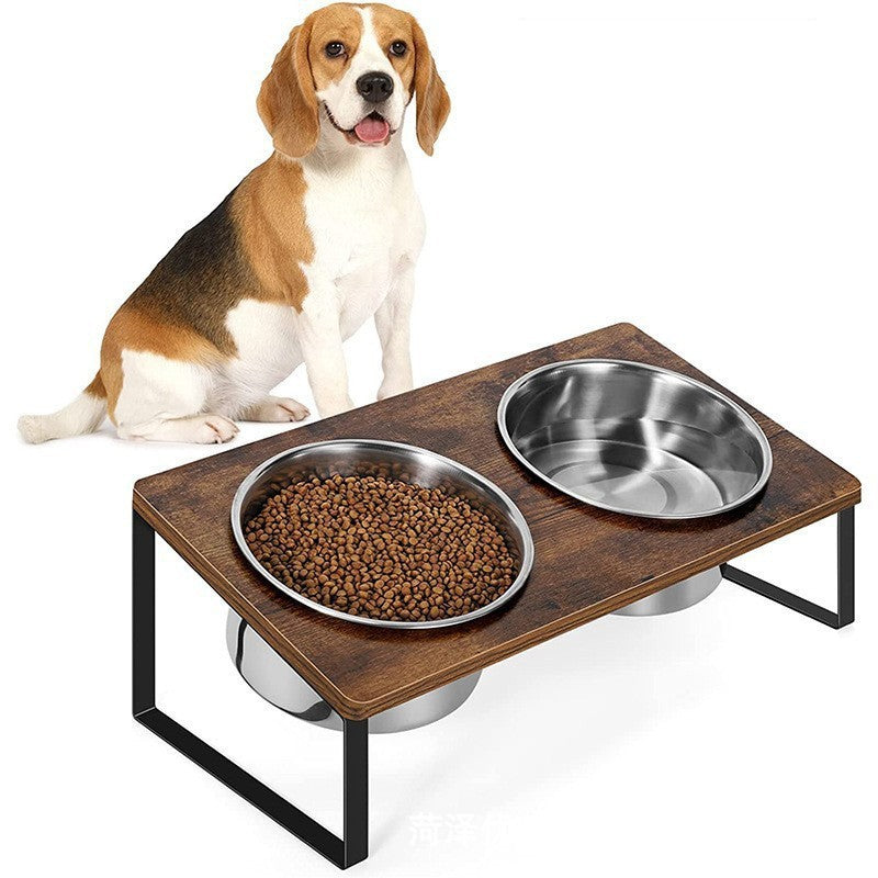 Iron Wood Combined With Cat Bowl Rack